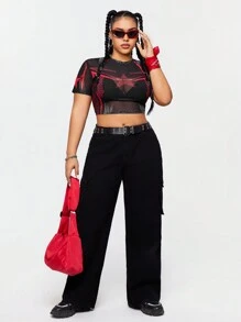 SHEIN Coolane 大尺碼女士透視星星和字母印花短袖上衣 - 彩色 - 查看 4
