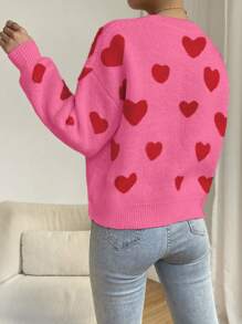 Chiquease 女士落肩爱心图案针织套头衫，秋冬款 - 彩色 - 查看 2