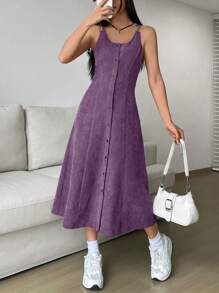 SHEIN EZwear 女式灯芯绒无袖连衣裙