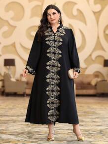 Layrah Vestido tipo kaftan con escote en pico, bordado floral, estilo de fiesta de lujo elegante, tallas grandes