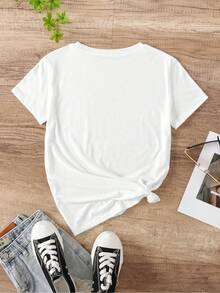 SHEIN LUNE 女士人像印花短袖t恤 - 白色 - 查看 2