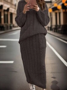 SHEIN LUNE 大尺碼女士扭結針織毛衣和針織裙套裝