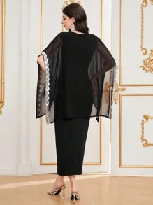 Modelyn Women's Glitter Inset Cape Dress Long Evening Dresses