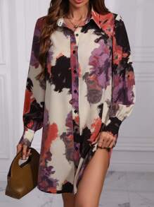SHEIN LUNE Ladies' Full Printed Shirt Dress Fall Cloth For Women