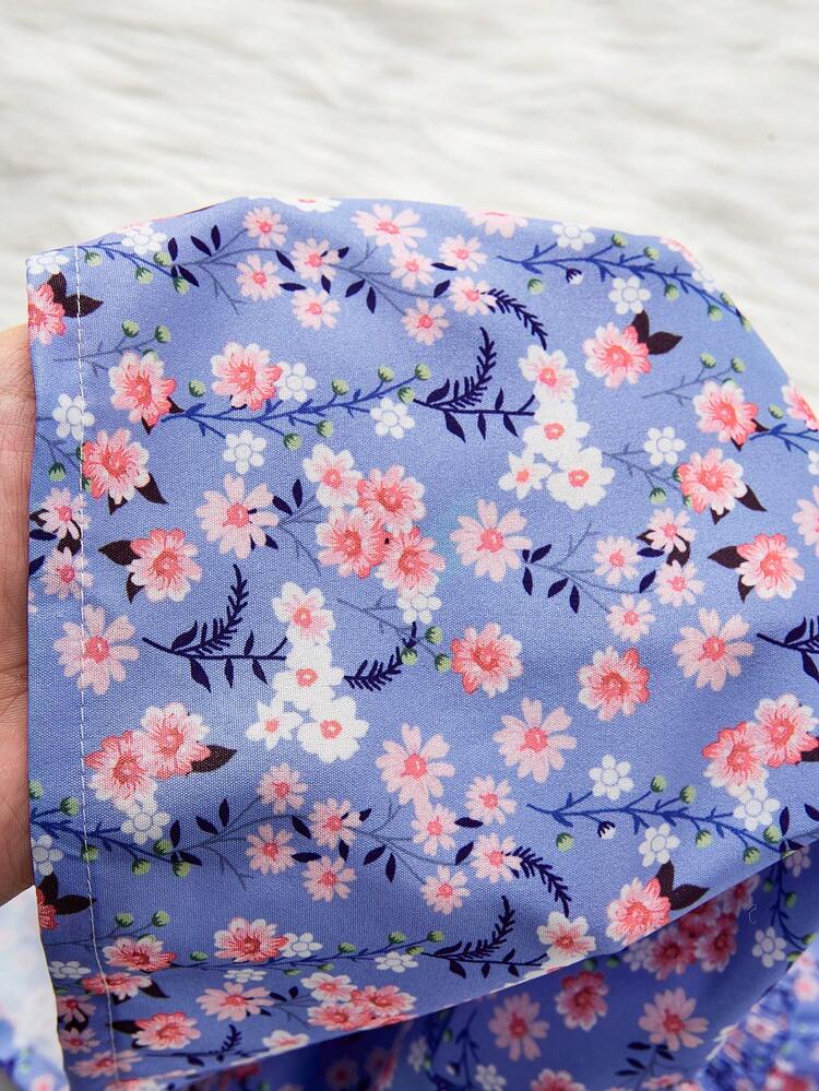 Baby Girl Elegant Floral Print Cable Knit Dress With Headband