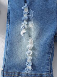 Đứa bé trai Đau khổ Frayed Hem Quần short Denim - Rửa trung bình - Xem 4