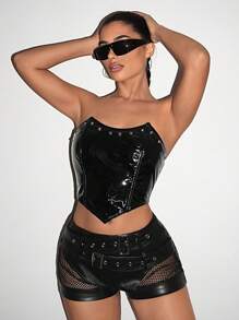 SHEIN ICON Low Rise Fishnet Insert Y2k Black Hot Pants - Black - View 5