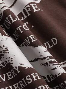 DAZY Men's Slogan Graffiti Print Round Neck Sweatshirt For Spring And Autumn - Coffee Brown - View 6