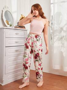 少女花卉印花蕾絲修飾長褲套裝,背心和襯衫3入組家居服套裝 - 彩色 - 查看 6