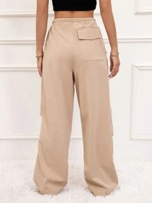 Aveloria Solid Color Drawstring Waist Parachute Pants Fall Cloth For Women