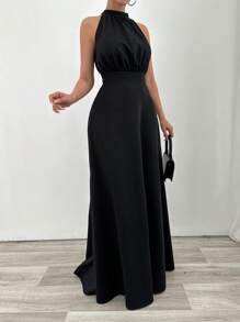 EURMUSE Abito lungo con dettagli a forma di pesce e collo a canottiera oversize - nero - Visualizzare 5
