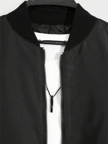 SHEIN Cottnline Men's Zipper Front Long Sleeve Baseball Collar Jacket - Black - View 3