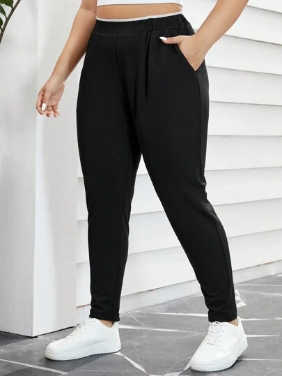 SHEIN Essnce Plus Size High-Waist Slanted Pocket Pants