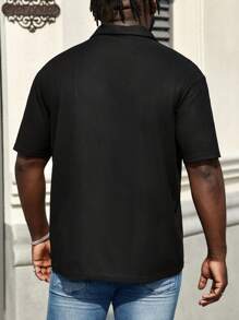 Manfinity Homme 男士加大尺寸印花短袖polo恤 - 黑色 - 查看 2