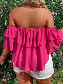 Breezaya Plus Size Women's Off-Shoulder Shirt With Flounce Hem