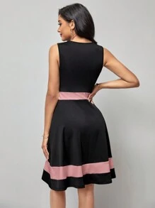 SHEIN Clasi Của phụ nữ Nối Màu sắc Không tay Thanh lịch Đầm - Hồng - Xem 2