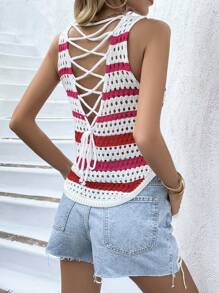 Breezaya Chaleco De Punto A Rayas Con Detalle De Lazo - Multicolor - Ver 4