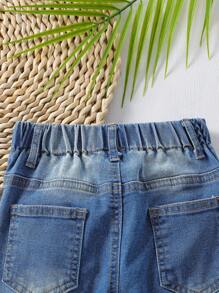 Đứa bé trai Đau khổ Frayed Hem Quần short Denim - Rửa trung bình - Xem 6