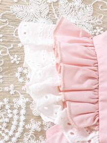 SHEIN Baby Girl Casual Patchwork Ruffle Trim Square Neckline Dress - Pink - View 5