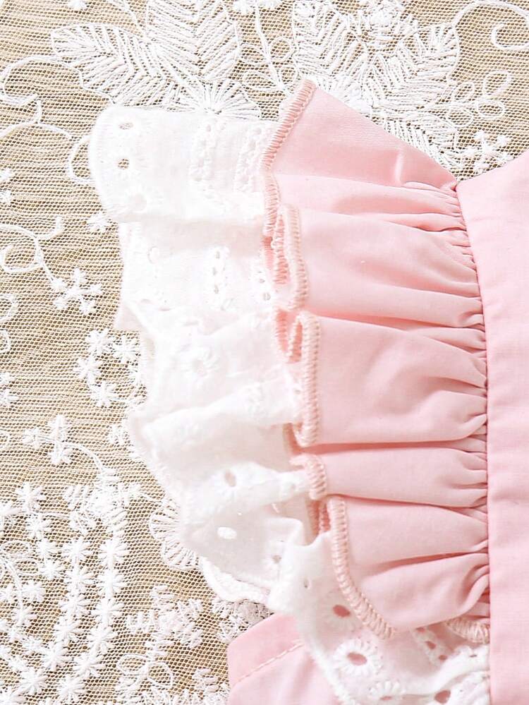 Baby Girl Casual Patchwork Ruffle Trim Square Neckline Dress