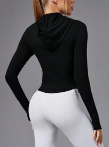 Easithlete Women's Seamless Hooded Zip Front Sports Jacket Light Jacket - Black - View 2