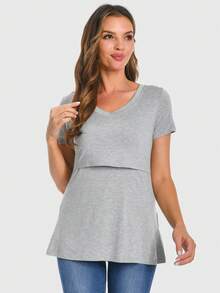 Maternity Nursing Tops 2pcs/Set Short Sleeve Summer Breastfeeding Clothes - Multicolor - View 4