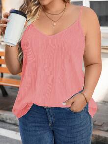 Calvaya Plus Size Solid Color Ribbed Camisole Top - Dusty Pink - View 5