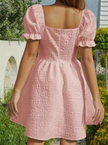 SHEIN Qutie Pleated Texture Fabric Dress With Gathered Bust Design - Pink - View 2