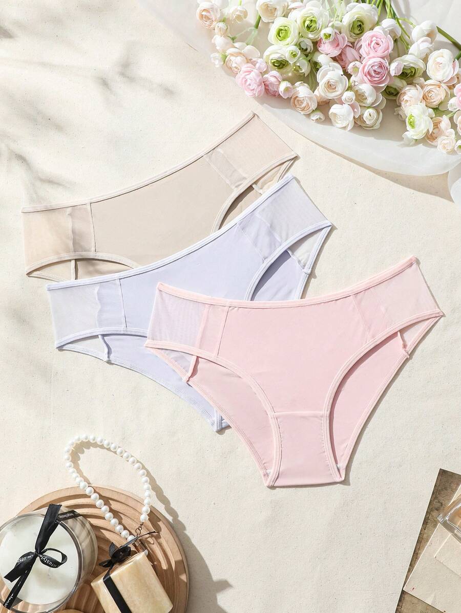 SHEIN 3pcs Women'S Sheer Panel Triangle Panties - Multicolor - View 1