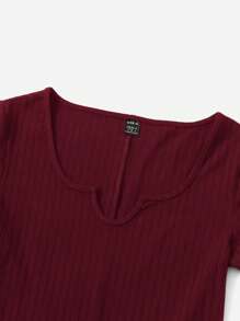 SHEIN EZwear Rompers De Punto Acanalado En Color Sólido - Burdeos - Ver 4