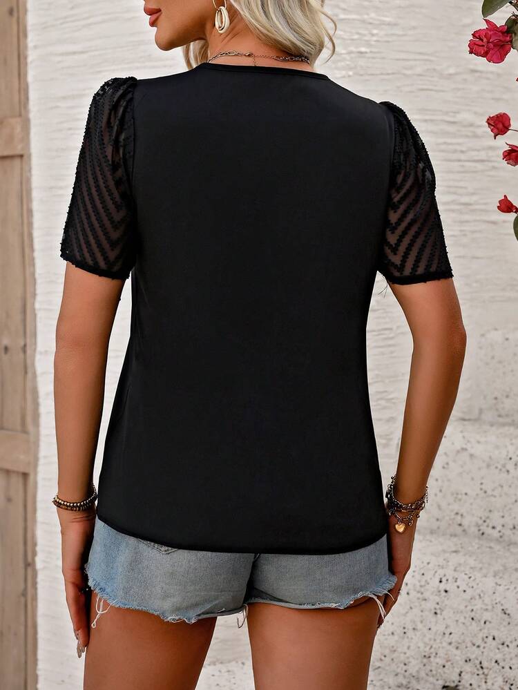 Solid Color Pleated Short Sleeve Shirt