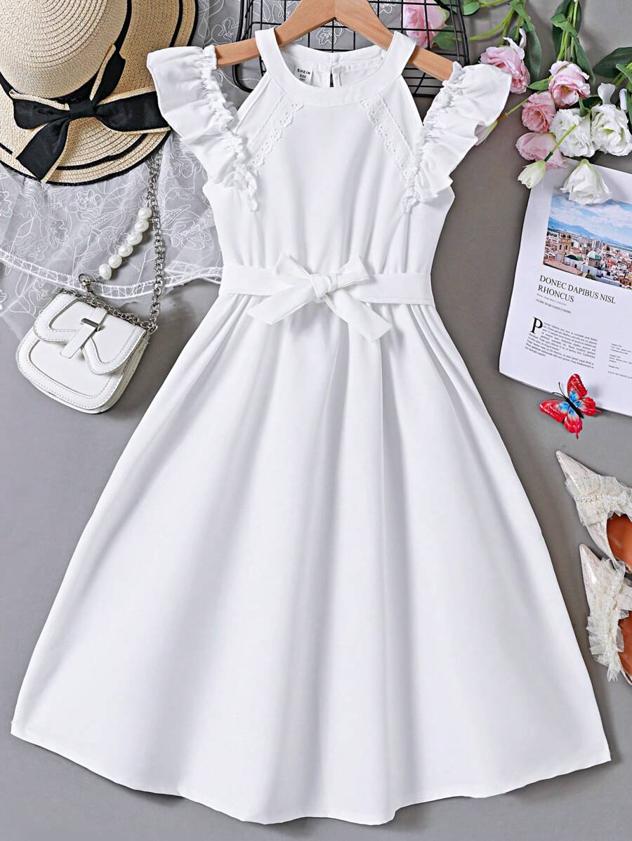 SHEIN Vestido Blanco De Manga Corta Y Sin Mangas Para Chicas Adolescentes - Blanco - Ver 1