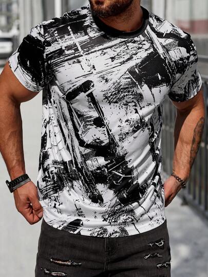 Manfinity LEGND Men All Over Print Short Sleeve Casual Short Sleeve T-Shirt, Boyfriend Gift, For Work