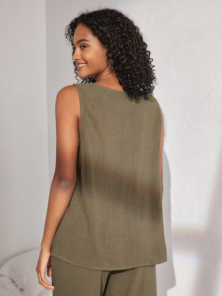 Leisure Ladies' Solid Color Round Neck Home Wear Top