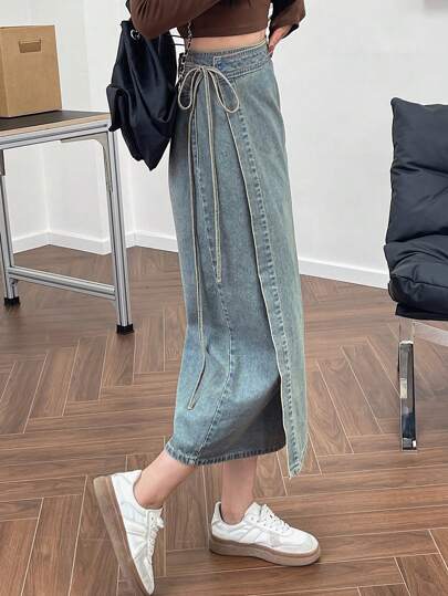 DAZY Chân váy denim buộc dây cho nữ