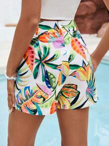 SHEIN VCAY Women's Full Print Plant Pattern Wide Leg Shorts