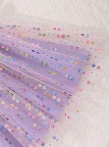 Sparklyn 少女優雅甜美時尚花朵網紗無袖裙 - 紫色 - 查看 7
