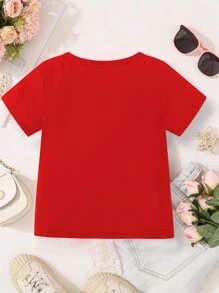SHEIN Maglia Stampata Con Slogan Divertente E Carino Da Bambino, Casual E Semplice, Adatta Per Primavera/estate E San Valentino