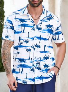 Manfinity RSRT Men Plus 2pcs/Set Coconut Tree Pattern Printed Short Sleeve Shirt - Multicolor - View 3