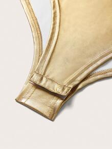 Celure Plus Size Metallic Sleeveless Bodysuit - Gold - View 4
