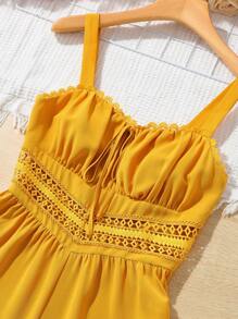SHEIN VCAY Vacation Water Soluble Lace Patchwork Women'S Romper - Yellow - View 4