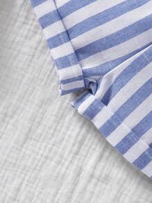 嬰兒男童條紋連帽上衣短褲套裝 - 藍色 - 查看 6