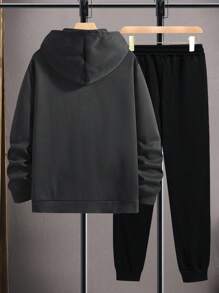 EURMUSE Men's Letter Print Sweatshirt And Sweatpants Set With Drawstring Waist - Dark Grey - View 2