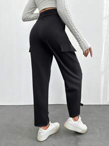 RueChic Belt Detailed Cargo Pants - Black - View 2