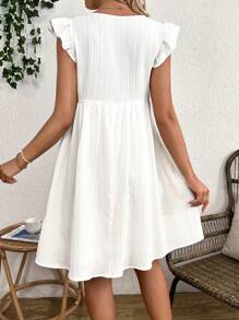 SHEIN Maternity Casual Loose Fit V-Neck Ruffle Hem Dress - White - View 2