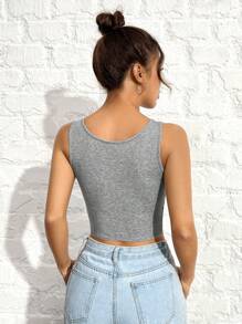 SHEIN EZwear Grey Knit Women's Tight Top - Grey - View 2
