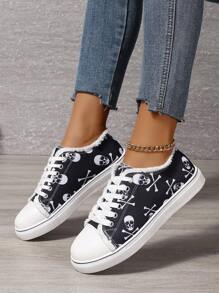 Của phụ nữ Đúng mốt Bốn Ngoài trời Giải trí Giày thể thao Với Đồ họa đầu lâu In - màu đen - Xem 5