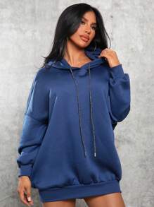 SHEIN SXY Women's Hoodie With Slogan Print - Navy Blue - View 2