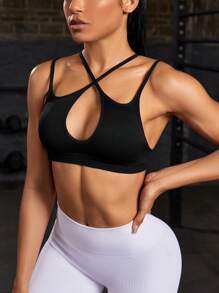 Powerista 十字领露背运动背心修身衬衫 - 黑色 - 查看 5