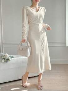 Dazy Designer Women's Puff Sleeve Long Dress,Fall Dress Long Sleeve Dress